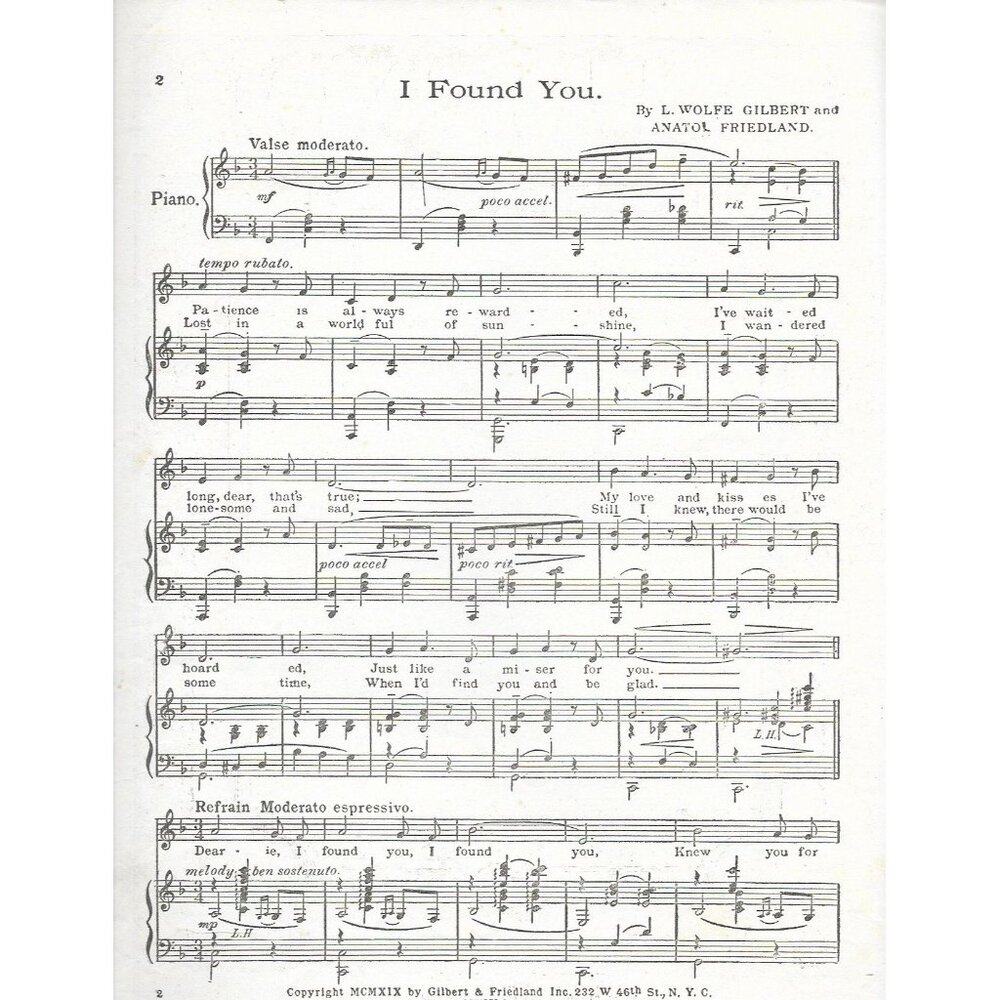 I Found You Sheet Music 1919 L Wolfe Gilbert Friedland Photo Cover Edna Murphy? - Picture 3 of 4